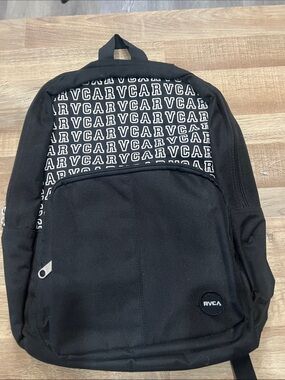 NWT RVCA College Dropout Print Pack Backpack Black Varsity Logo 12140061
